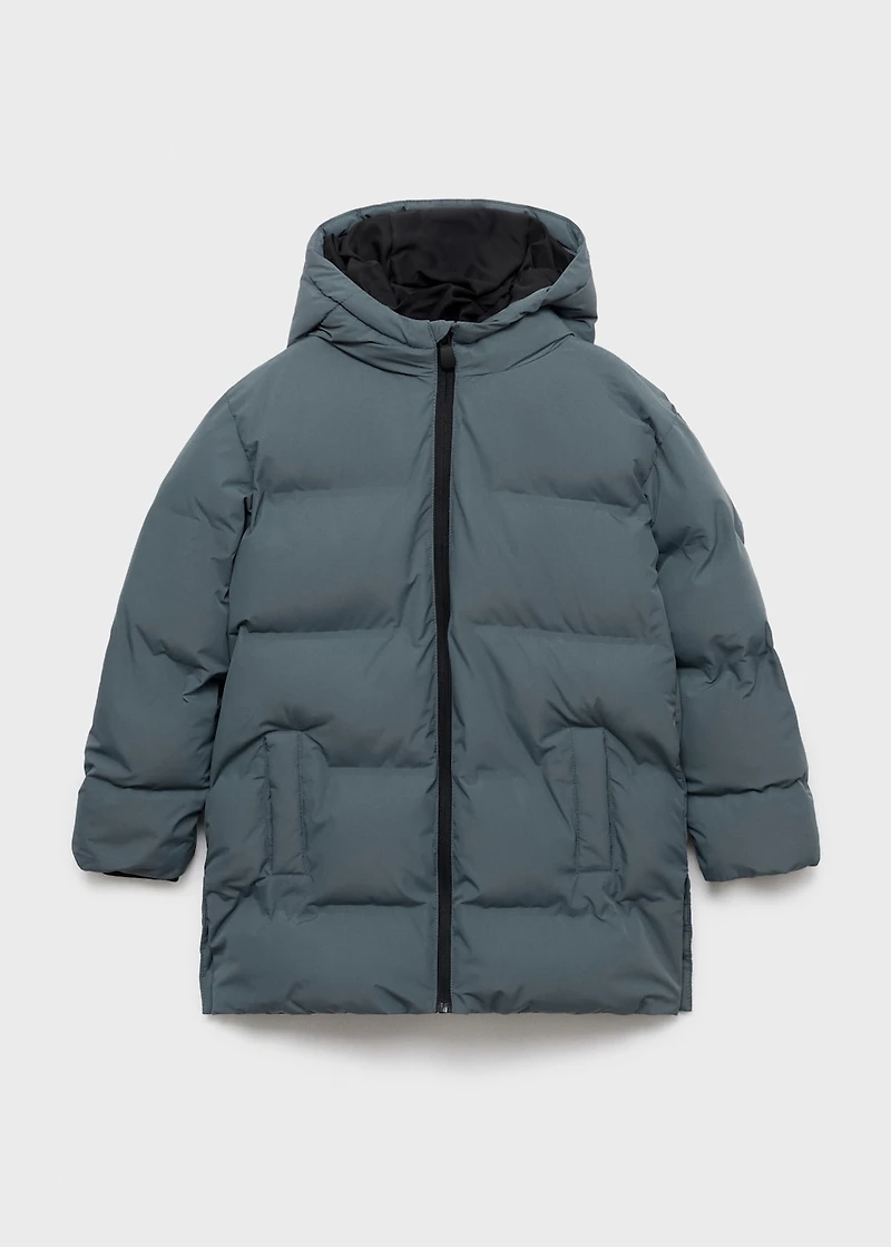 Long padded anorak with hood