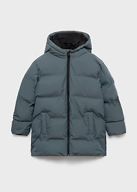 Long padded anorak with hood