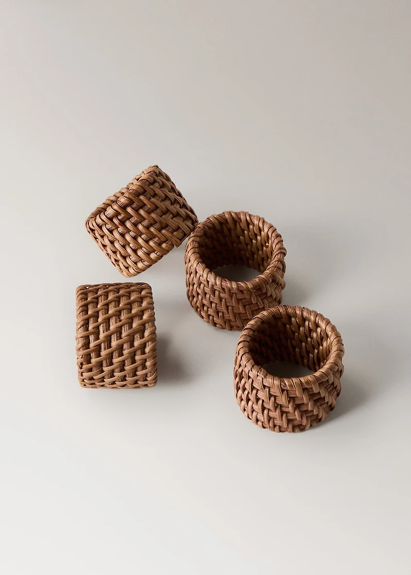 Set of 4 rattan napkin holders