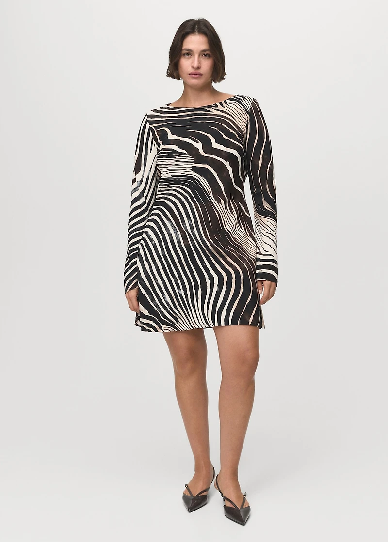 Zebra-print dress with flared sleeves