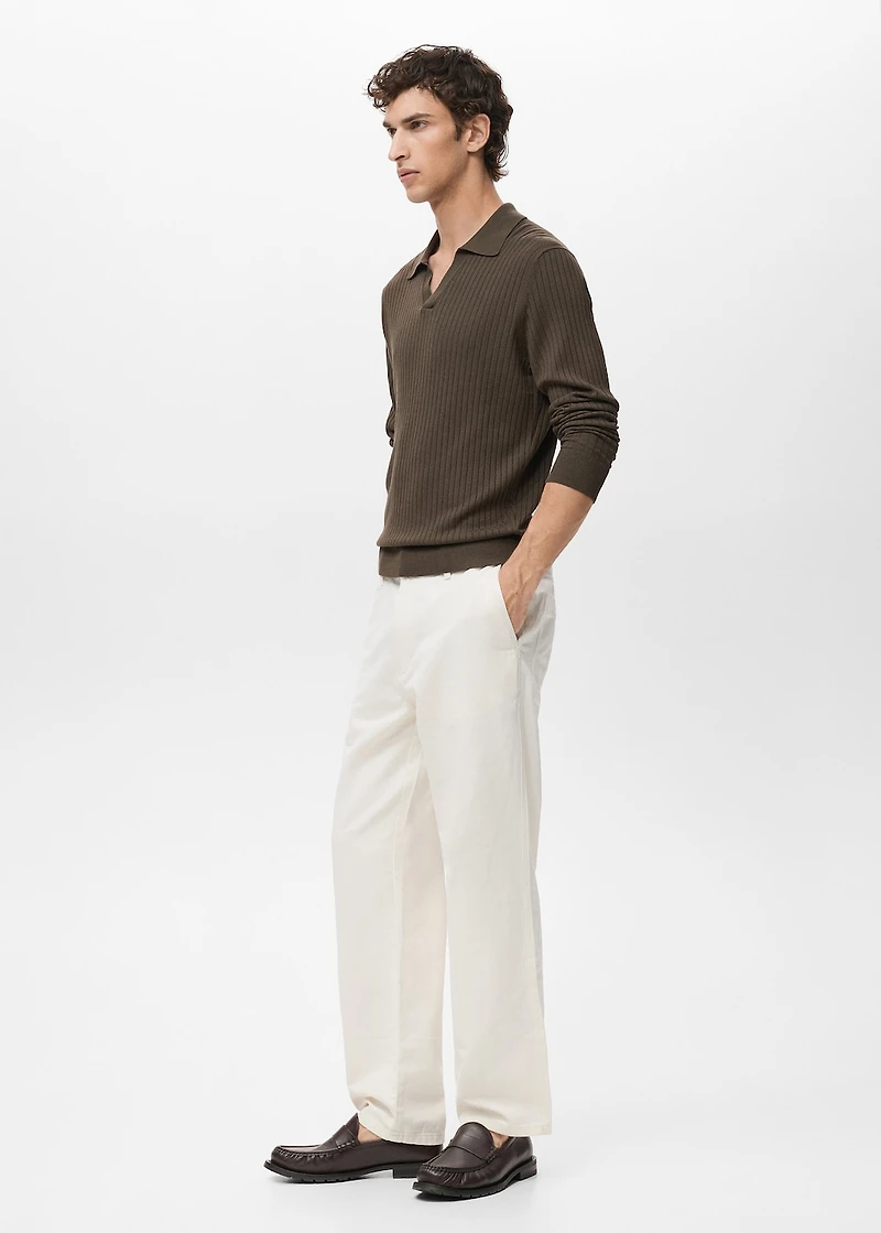 Ribbed knitted polo sweater