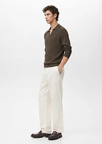 Ribbed knitted polo sweater