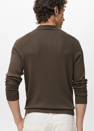 Ribbed knitted polo sweater