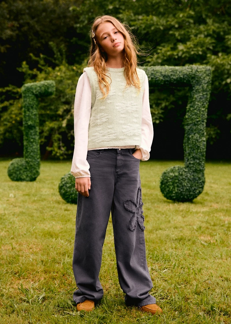 Floral-embroidered vest