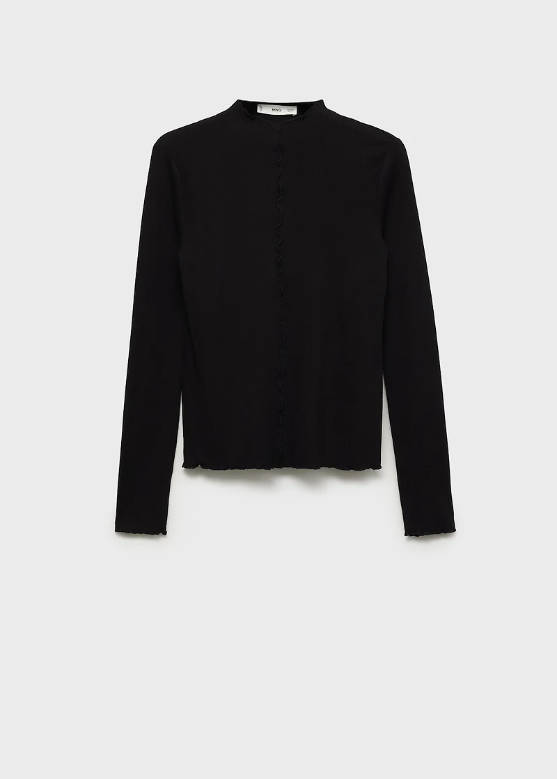 Ribbed t-shirt with scalloped trim