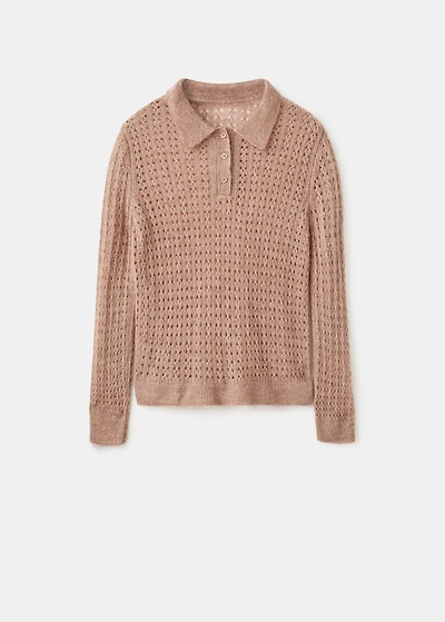 Openwork knitted polo-neck sweater