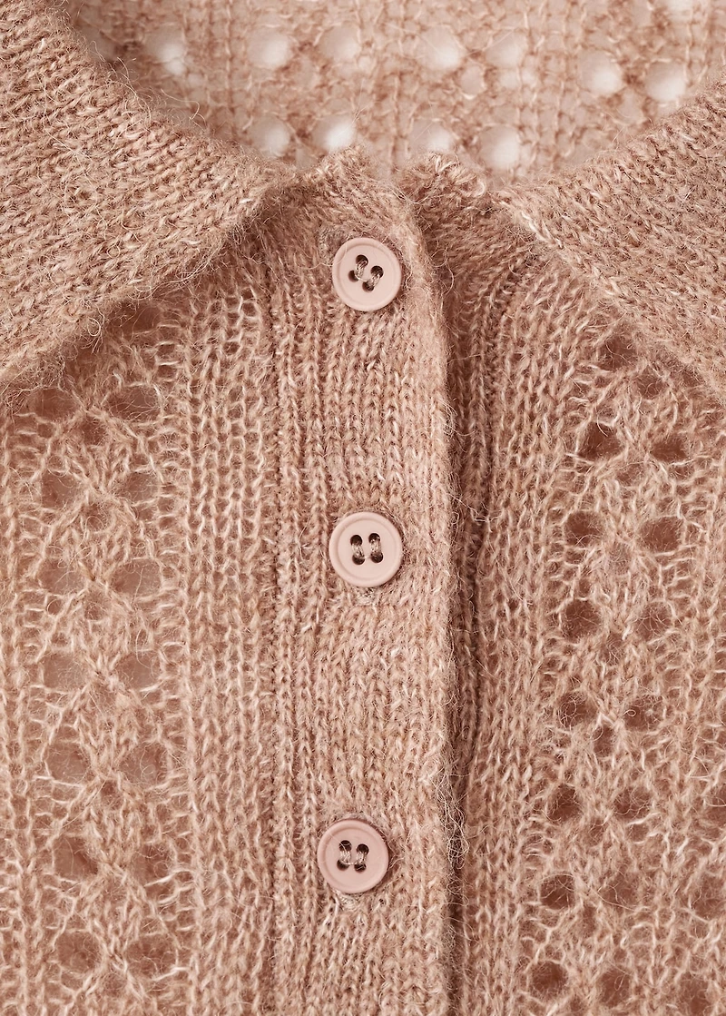 Openwork knitted polo-neck sweater
