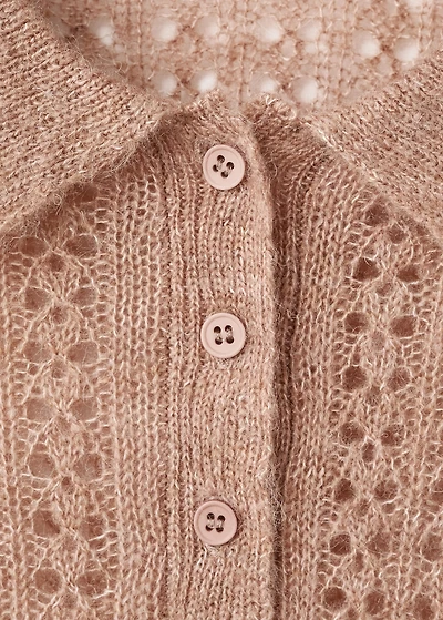 Openwork knitted polo-neck sweater