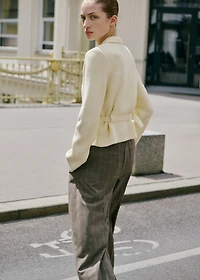 Knitted jacket with belt and buckle