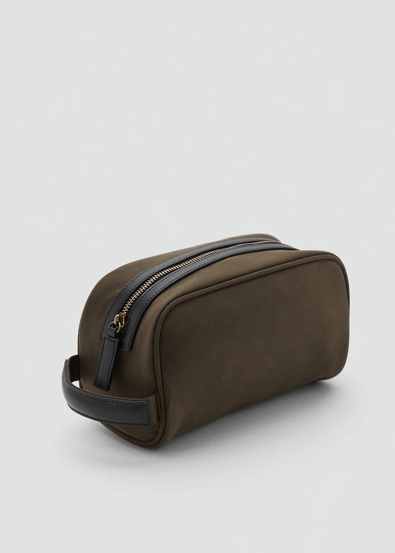 Cotton toiletry case with leather details