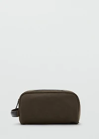Cotton toiletry case with leather details