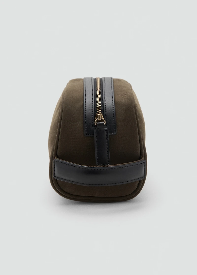 Cotton toiletry case with leather details