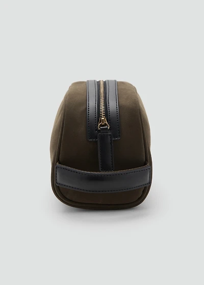 Cotton toiletry case with leather details