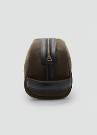 Cotton toiletry case with leather details