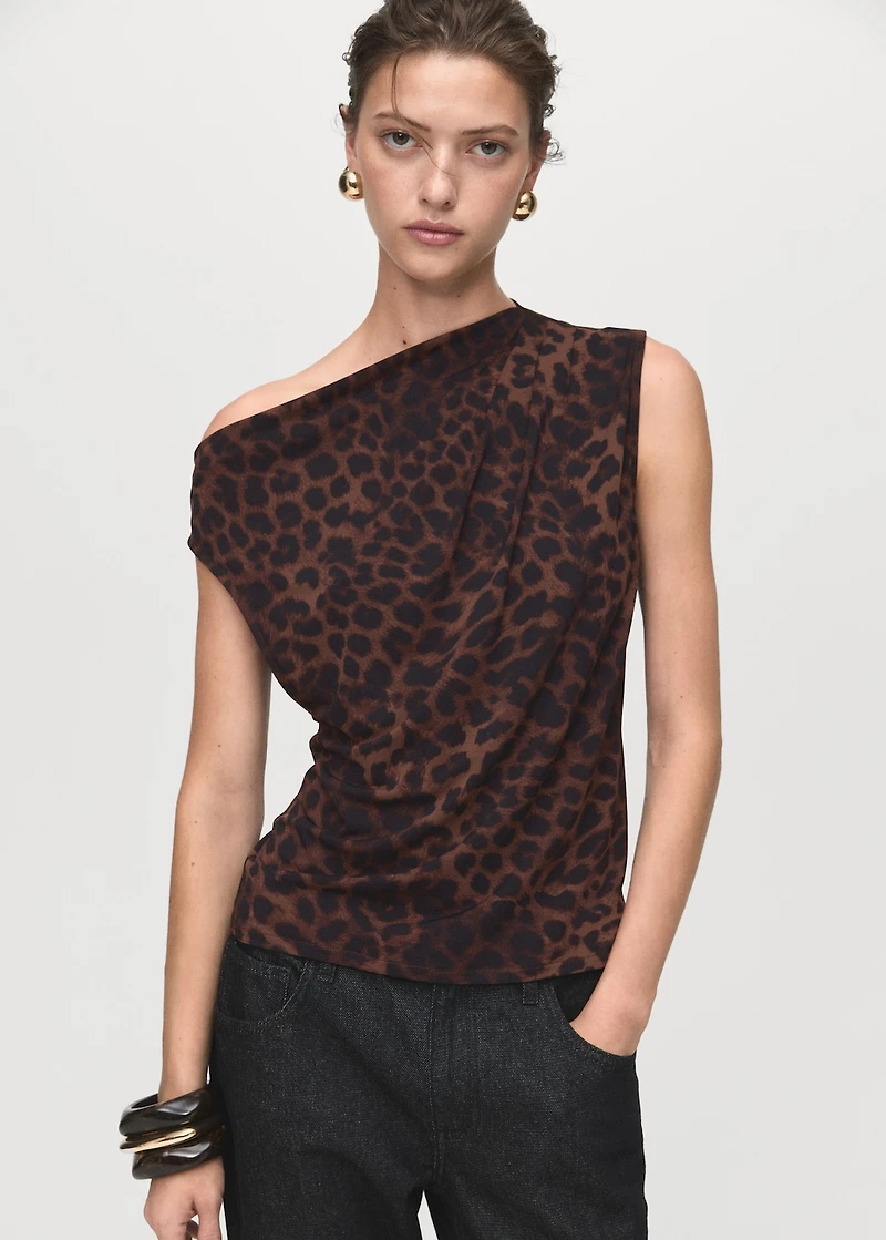 Leopard-print top with asymmetrical collar