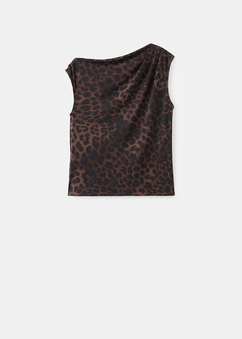 Leopard-print top with asymmetrical collar