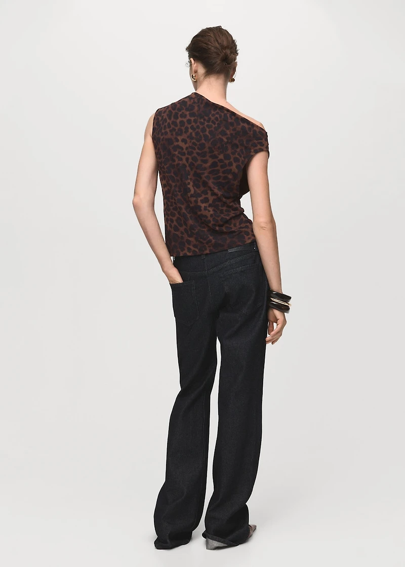 Leopard-print top with asymmetrical collar
