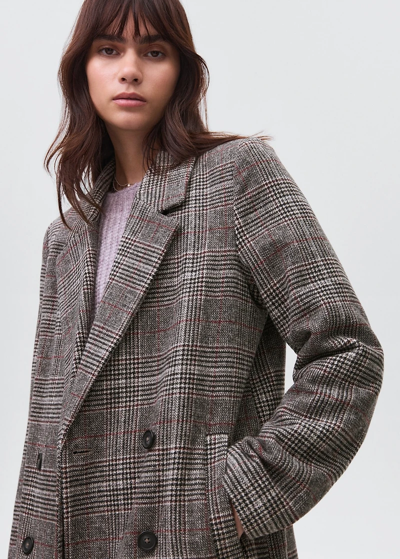Check wool-blend coat