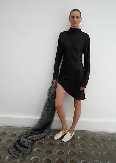 asymmetrical satin-finish dress with hem