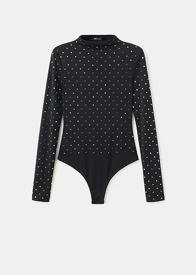 Long-sleeved crystal bodysuit