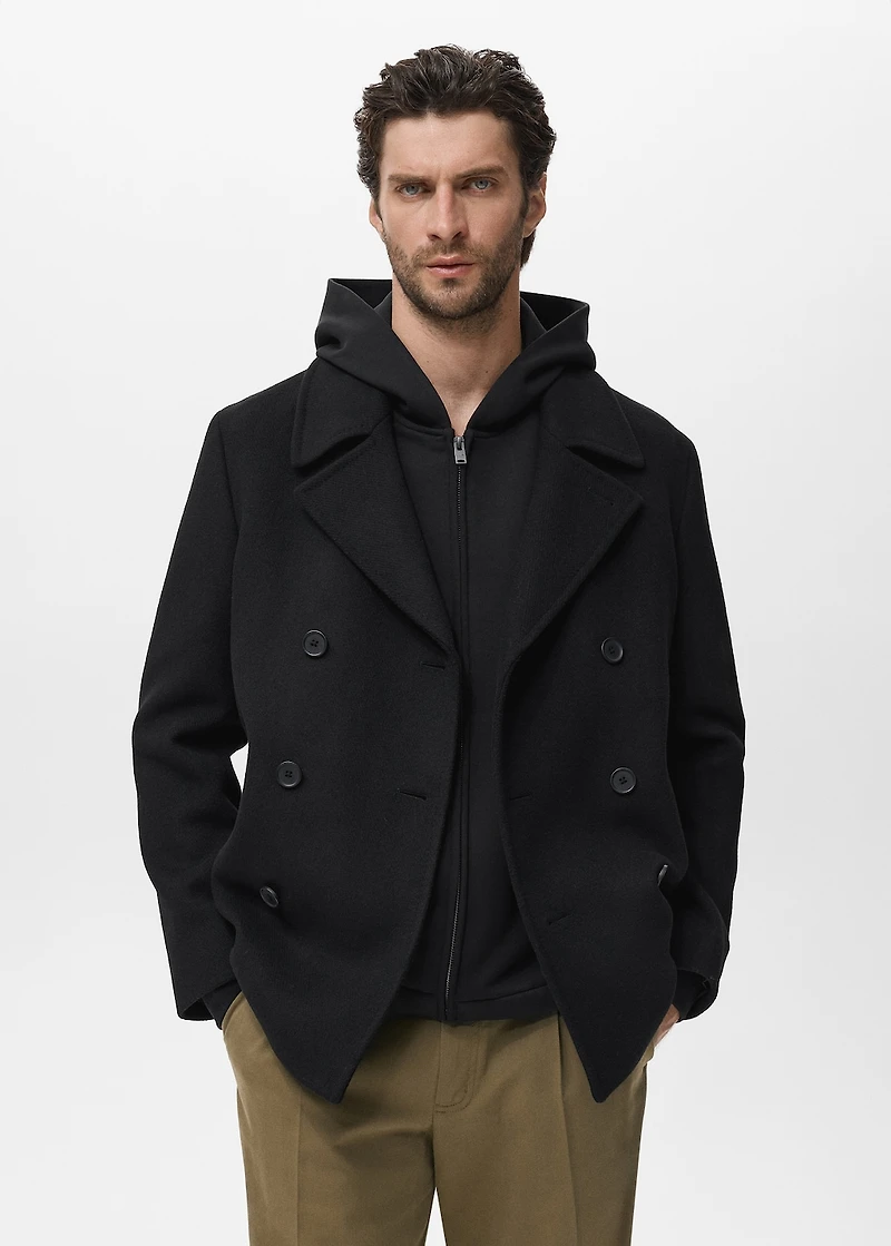 Wool double-breasted coat with buttons
