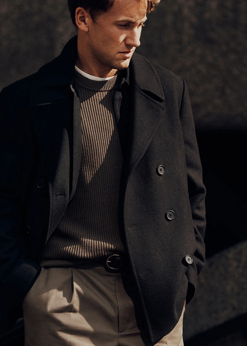 Wool double-breasted coat with buttons