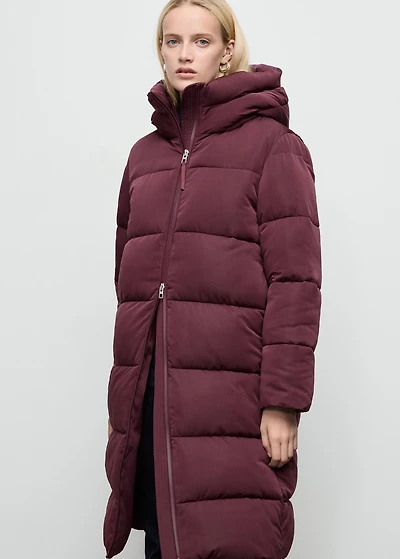 Long padded anorak with hood
