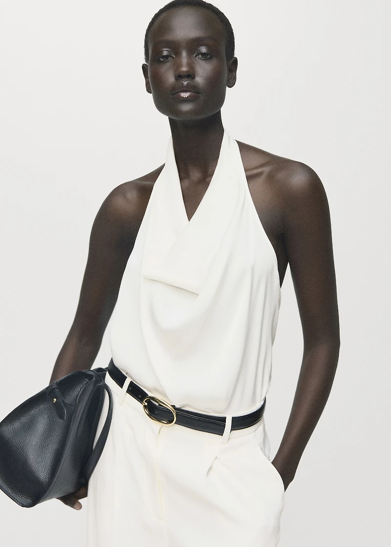 Satin blouse with draped neck