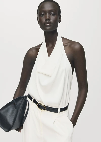 Satin blouse with draped neck