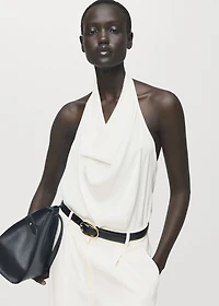 Satin blouse with draped neck