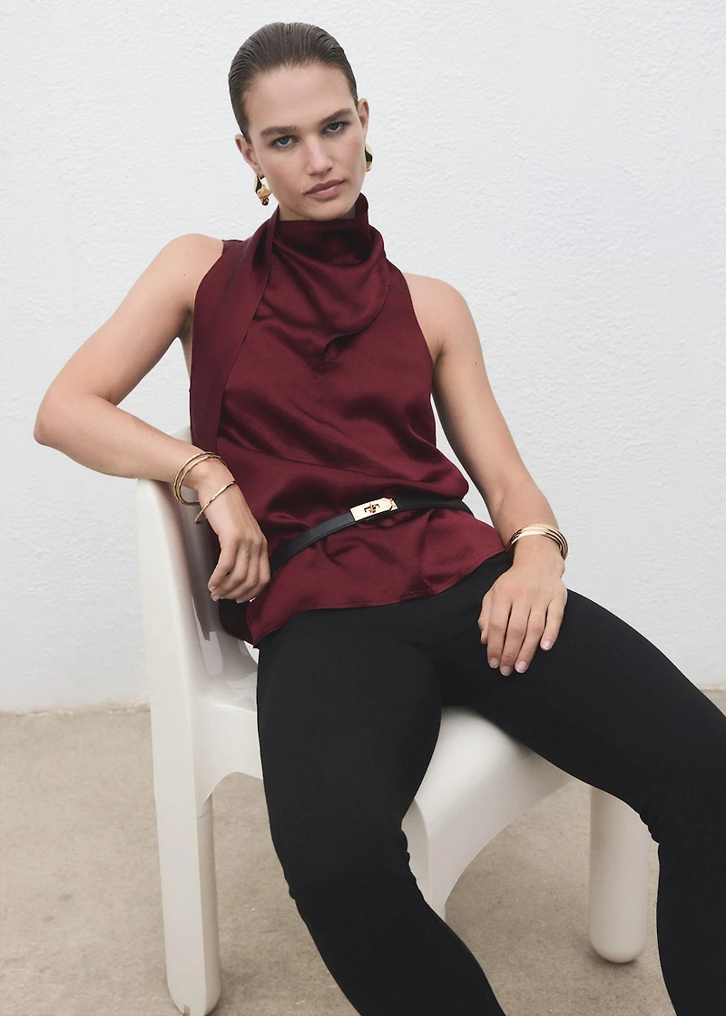 Satin blouse with foulard