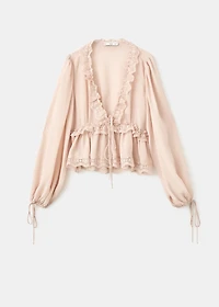 V-neck blouse with lace trim