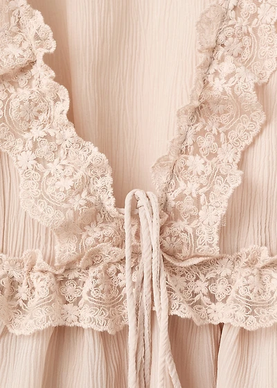 V-neck blouse with lace trim