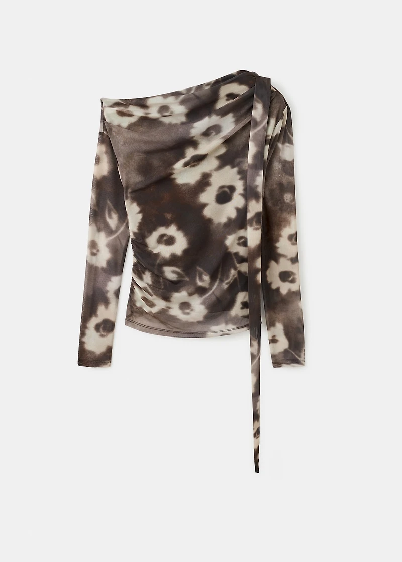 Floral-print t-shirt with scarf