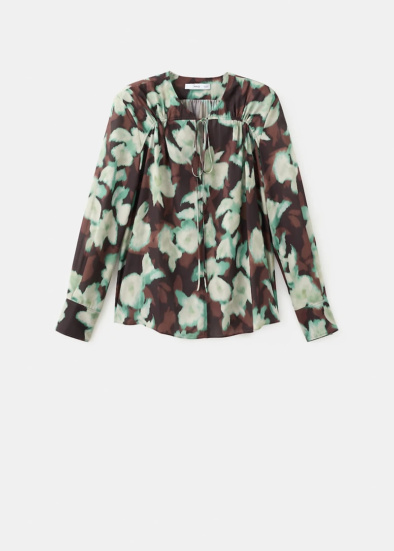 V-neck blouse with tie