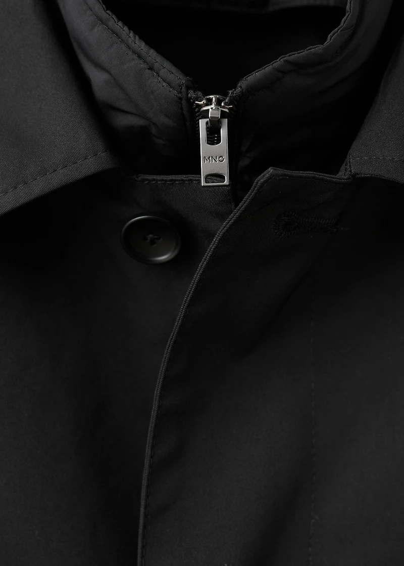 Quilted water-repellent trench coat