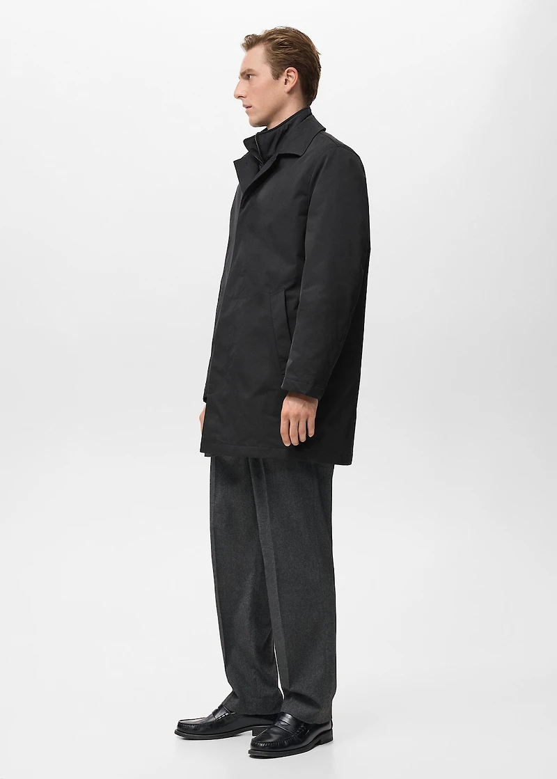 Quilted water-repellent trench coat