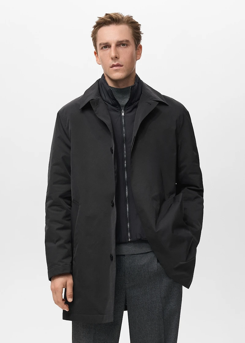 Quilted water-repellent trench coat