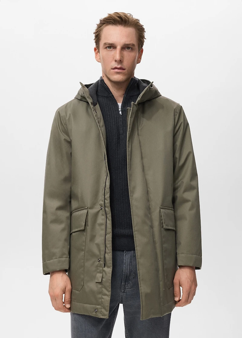 Quilted parka with water-repellent hood