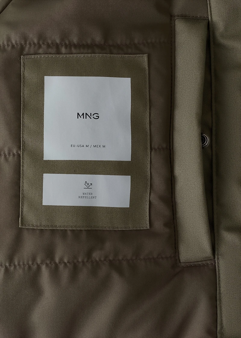 Quilted parka with water-repellent hood