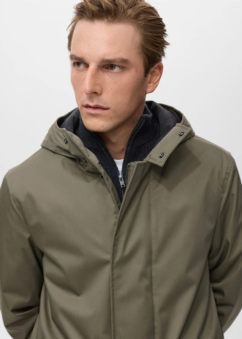 Quilted parka with water-repellent hood