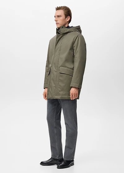 Quilted parka with water-repellent hood