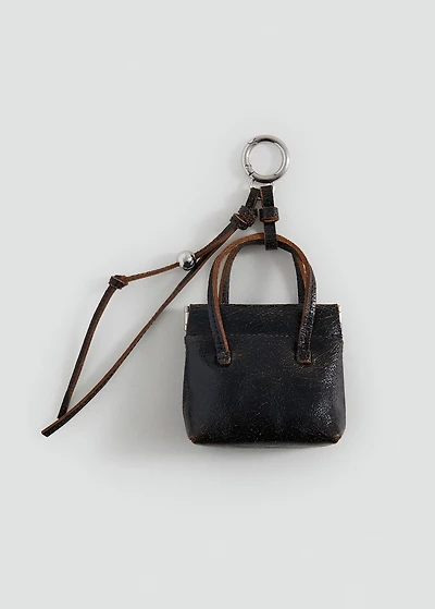 Leather handbag with keychain