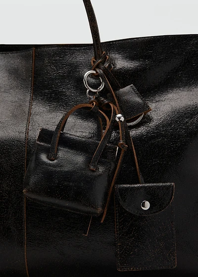 Leather handbag with keychain