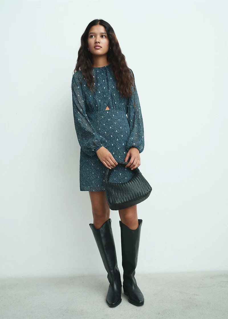 Printed dress with lurex cut-out