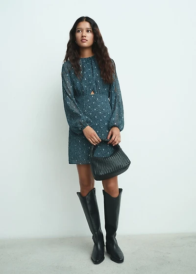 Printed dress with lurex cut-out