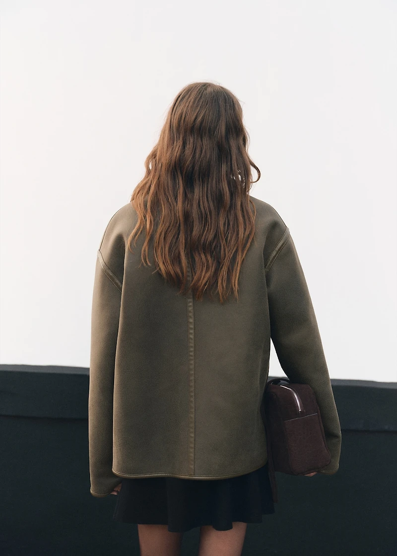 Faux-shearling leather-effect coat