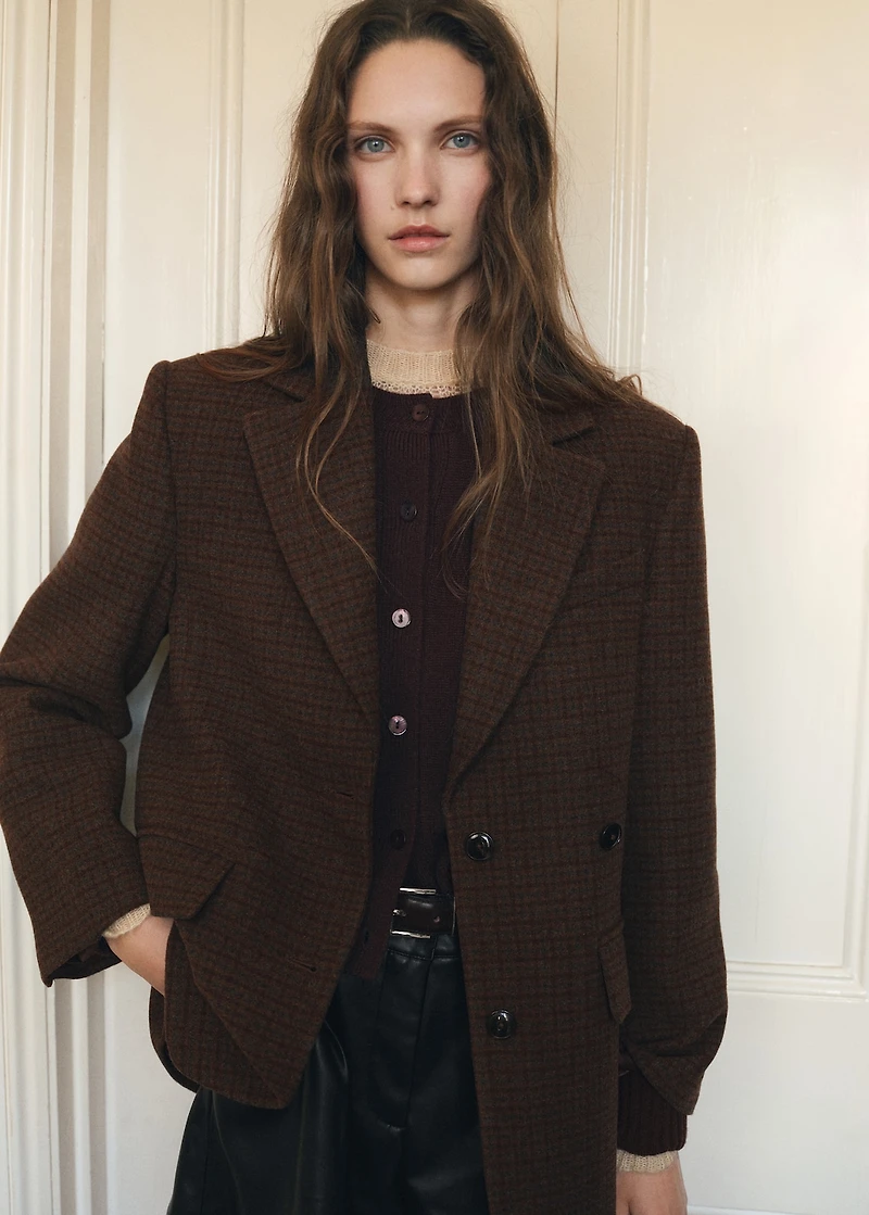 Micro houndstooth wool blazer