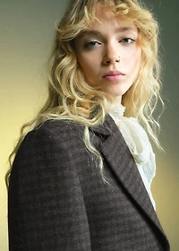 Micro houndstooth wool blazer