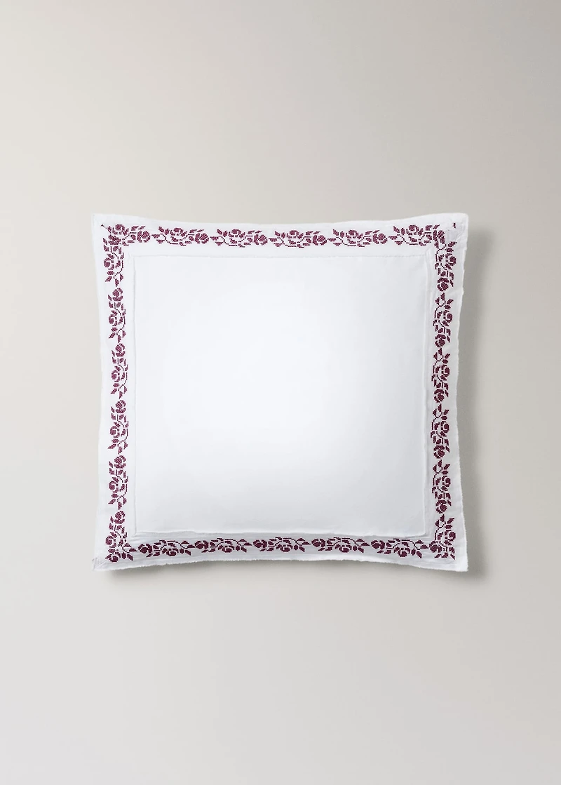 300-thread count satin cotton pillowcase with cross-stitch embroidery 23.62x23.62